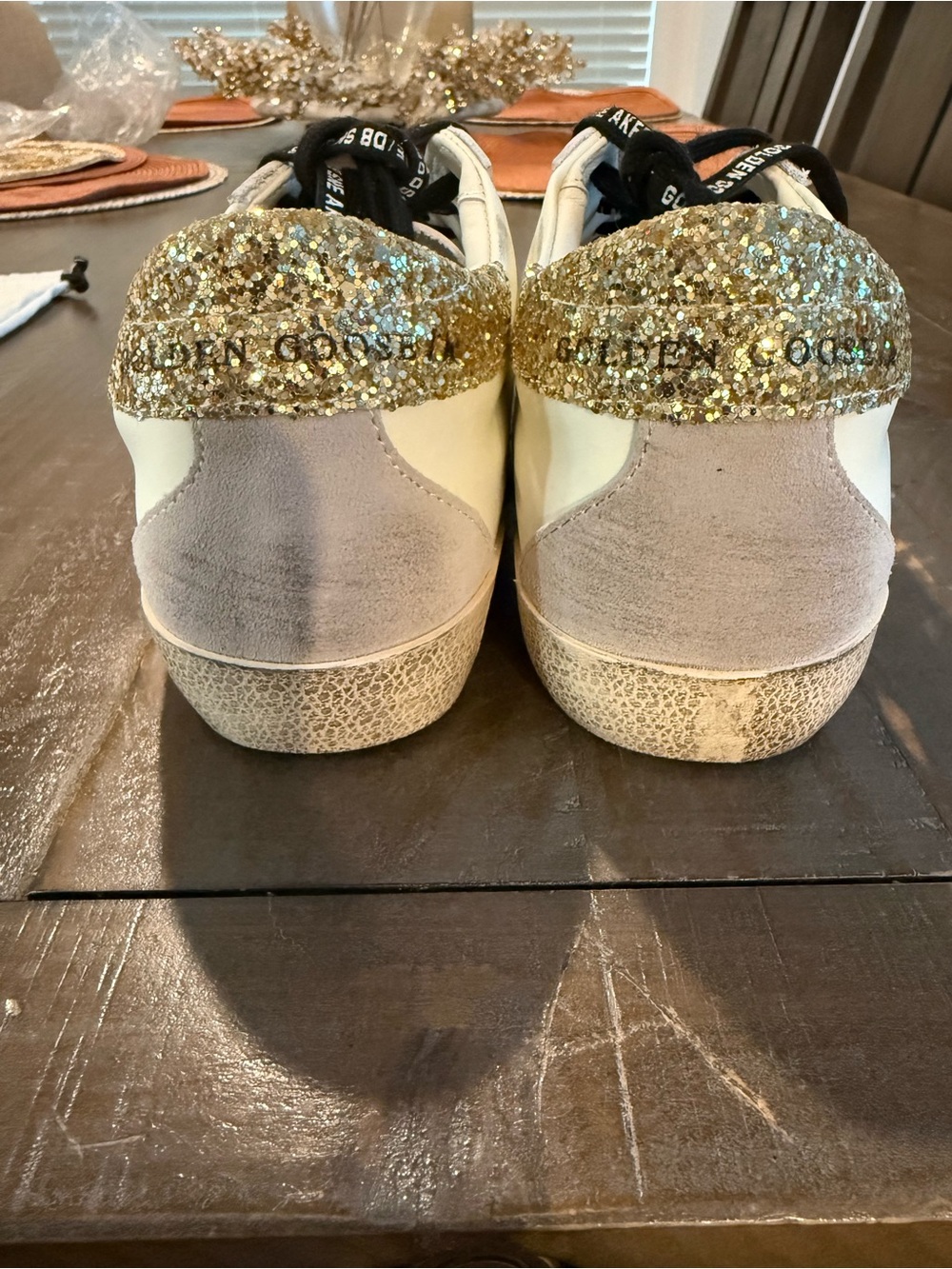 Golden Goose White Sneakers with Silver Star and Gold Glitter Heel - Picture 5 of 8